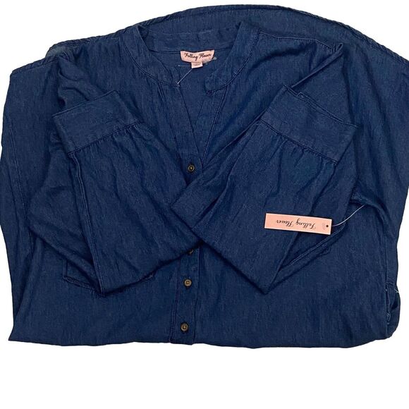 FallingFlowerOld NavyDarkBlueMidi Women’s Shirt Dress LongSleeve ButtonUpSize Xl - Picture 4 of 13